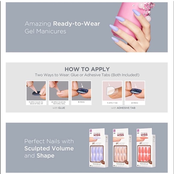 KISS GEL FANTASY (3) packages LOT (84 nails) HIGH VOLUME GEL NAILS 79948 - Picture 6 of 10